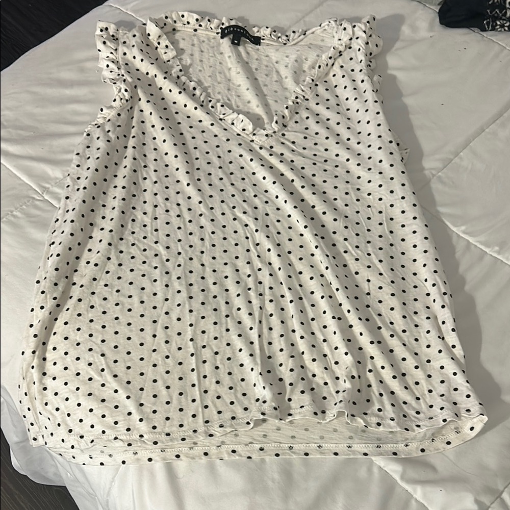 White Polka Dot Ruffle Sleeve Top